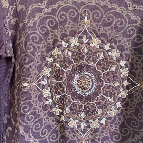 Vintage 90s / Y2K burgundy sheer mesh long sleeve top - Picture 3 of 4